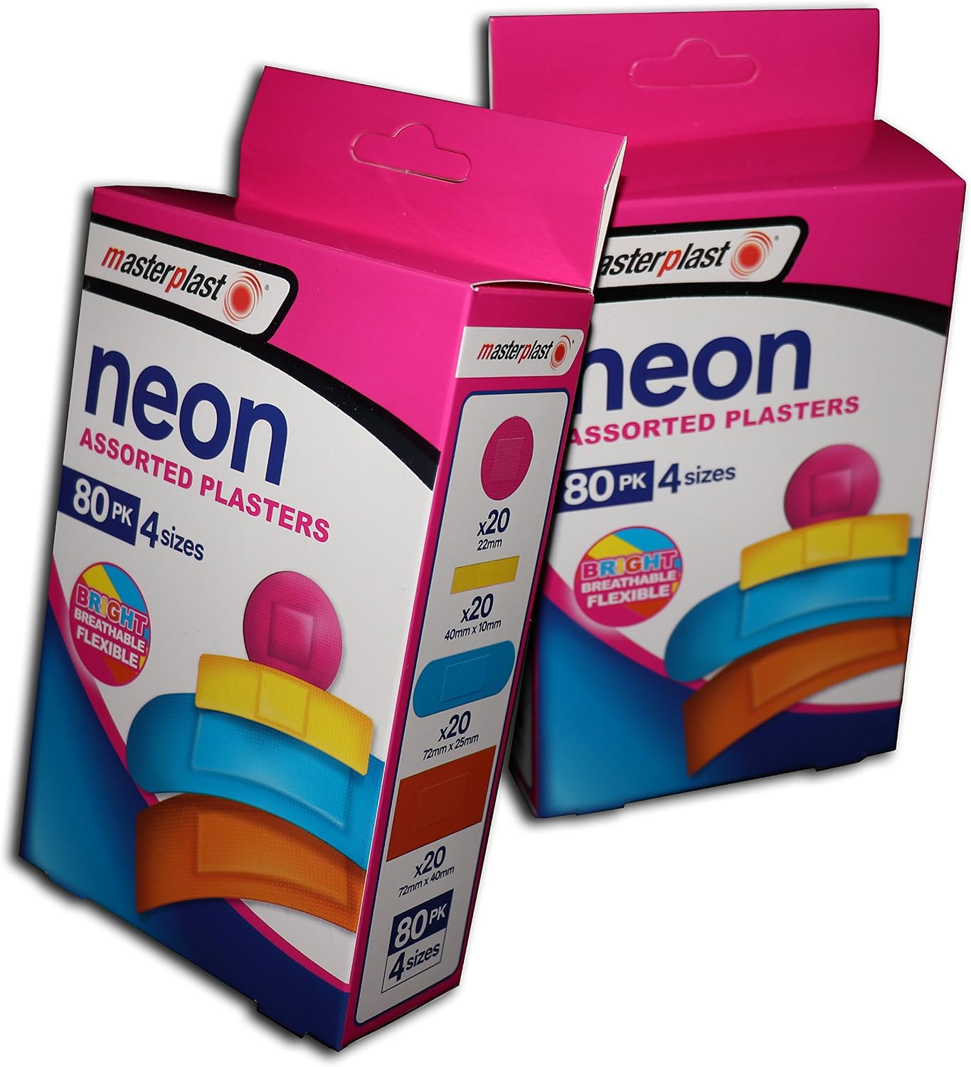 Masterplast Neon Plasters, Flexible, Durable Pack Of 80, 80 Count (Pack of 1)