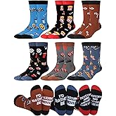 Eurzom 6 Pairs Funny Movie Socks for Men Novelty Film Theme Cotton Crew Socks Holiday Birthday Gift for Movie Lovers Film Buff