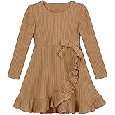 Bkixhv Toddler Girl Spring Long Sleeve Dress Cotton Blend A-Line Princess Dresses with Bow & Ruffled Skirt for Easter