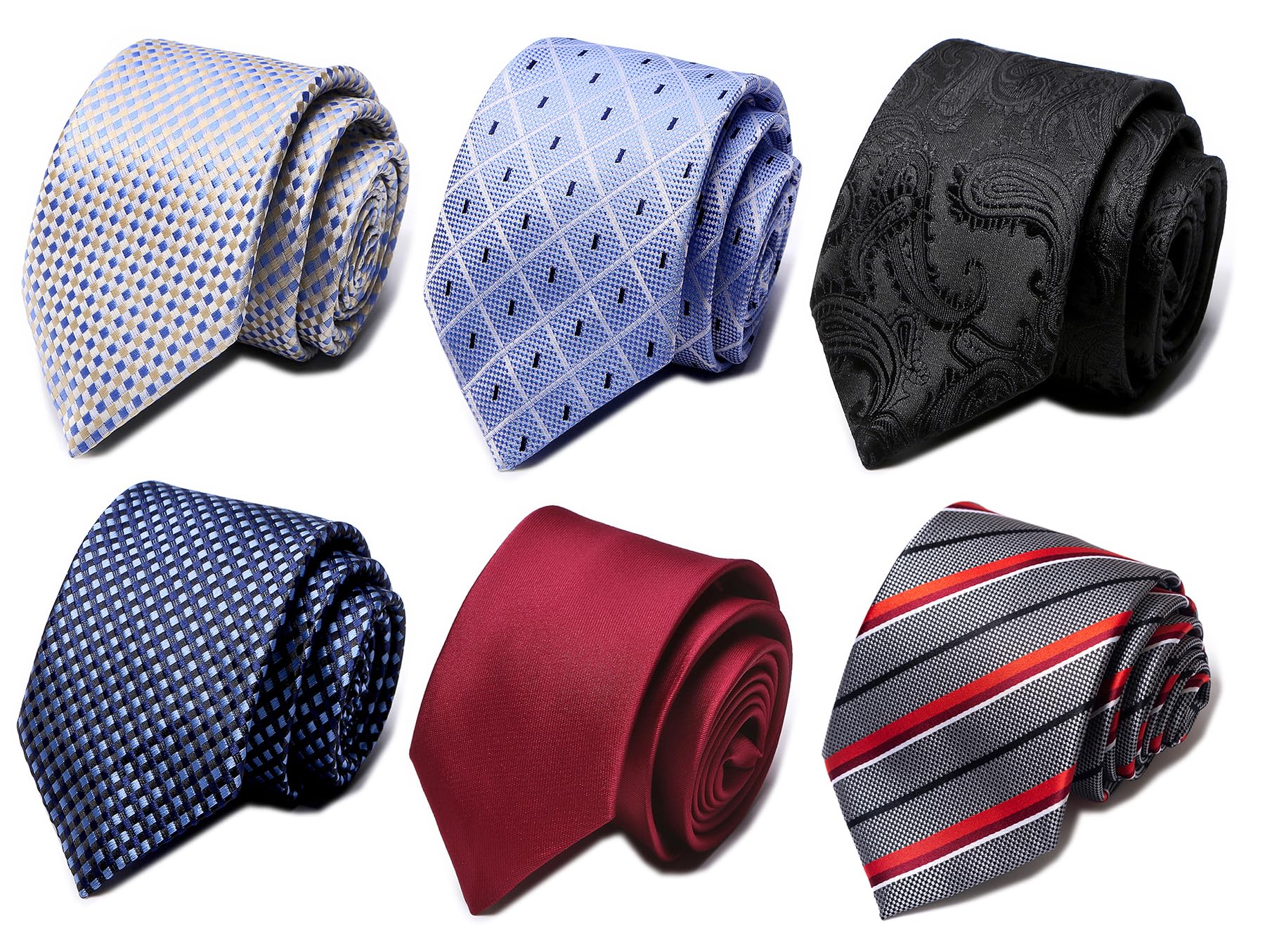 Photo 1 of Passabin Tie For Men Necktie Woven Jacquard Neck Ties 6 PCS (Sliver,Black,Sky Blue,Solid Red,Gray Striped,Blue)