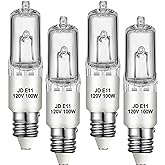 Jaenmsa JDE11 120V 100W Halogen Mini Candelabra Bulbs,T4 100W JD E11 Bulb 4 Pack (Replacement E11 LED Bulb) 2700K Warm White Dimmable Halogen Bulb T4 for Ceiling Fan Light,Chandeliers,Table Lamps