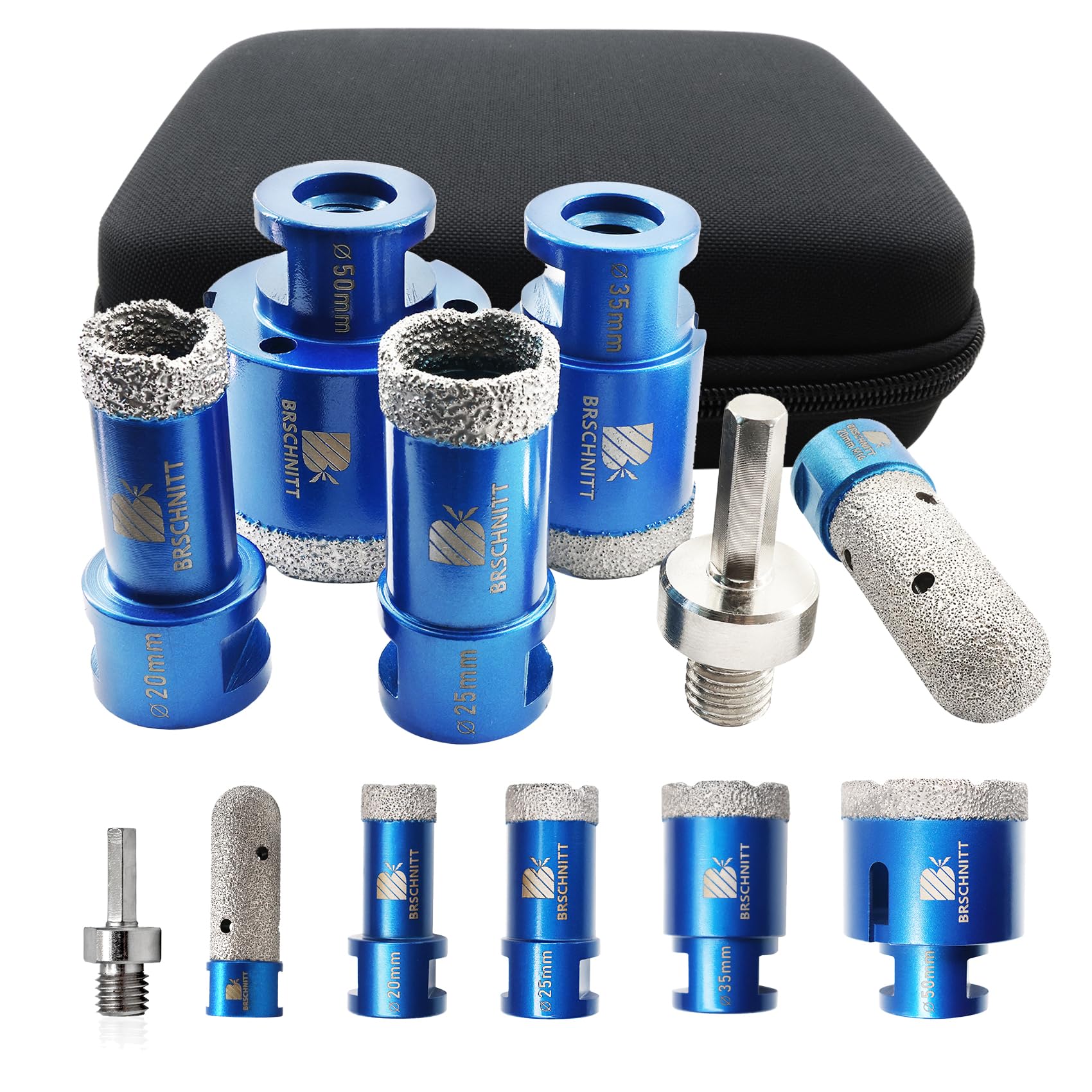 BRSCHNITT Tile Hole Saw Kit - Diamond Core Drill Bit Set 20/25/35/50mm & 20mm Diamond Finger Milling Bit for Porcelain, Ceramic, Marble, Granite & Adapter — image 1
