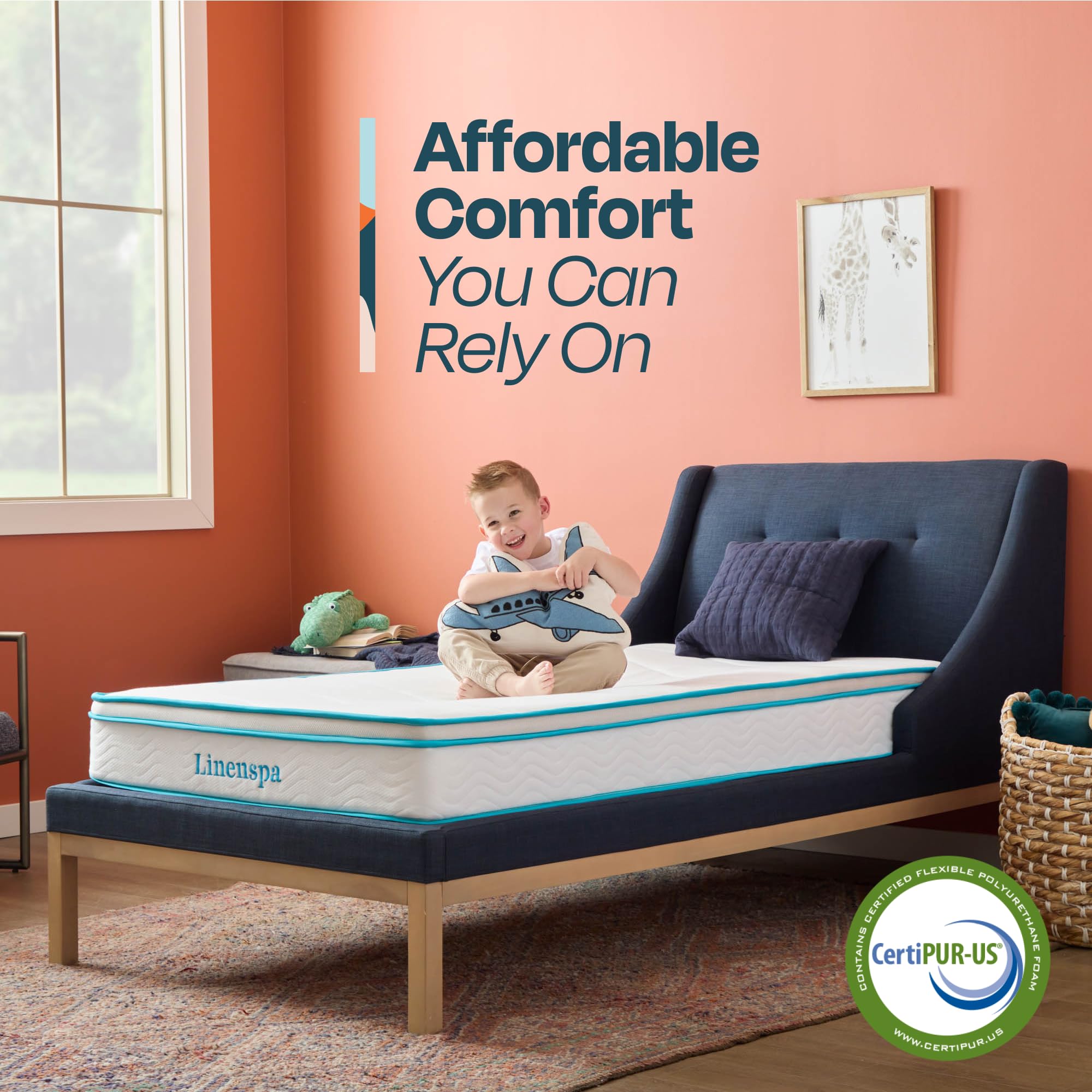 Linenspa 8 Inch Memory Foam and Spring Hybrid Mattress - Medium Firm Feel - Bed in a Box - Quality Comfort and Adaptive Support - Breathable - Cooling - Guest and Kids Bedroom - Twin Size