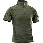 AKARMY Men's Military Short Sleeve T-Shirt, Tactical Cargo Pullover Polo Shirts, Outdoor Camo Shirt with 1/4 Zipper