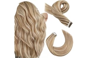 Moresoo Tape in Hair Extensions Human Hair Blonde Hair Extensions Tape in Real Hair Invisible Tape in Extensions Real Human Hair Blonde Highlighted Extensions Tape in Remy Hair 20inch #P6/60 20pcs 50g
