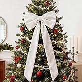 ​Extra Large White Velvet Bow for Christmas Tree Decoration, 16x33inch Giant White Velvet Christmas Tree Topper Bow for Home Room Wreath Wall Backdrop Thanksgiving Birthday Wedding Party Decor