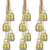 Luenghaoyun 3 Sets of 4 Christmas Rustic Metal Hanging Cow Bells, Wind Chimes Xmas Iron Vintage Bells with Rope for Christmas Tree Wall Garden Garland Decor