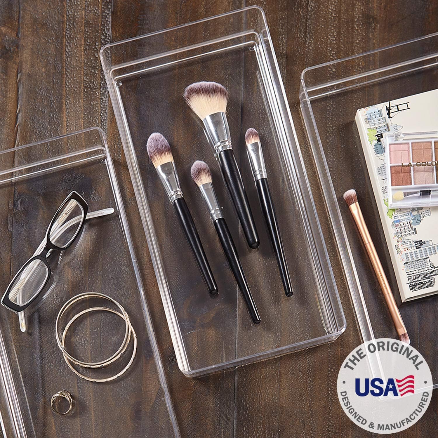 STORi Clear Plastic Drawer Organizers 12" x 6" x 2" l Set of 3: Home & Kitchen