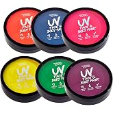 Water Activated UV Black Light Face and Body Paint - 6 Color Pack - Costume, Halloween, Club, and Rave Makeup - Safe for all Skin Types - Easy On and Off - 18g Cakes - by Splashes &amp; Spills