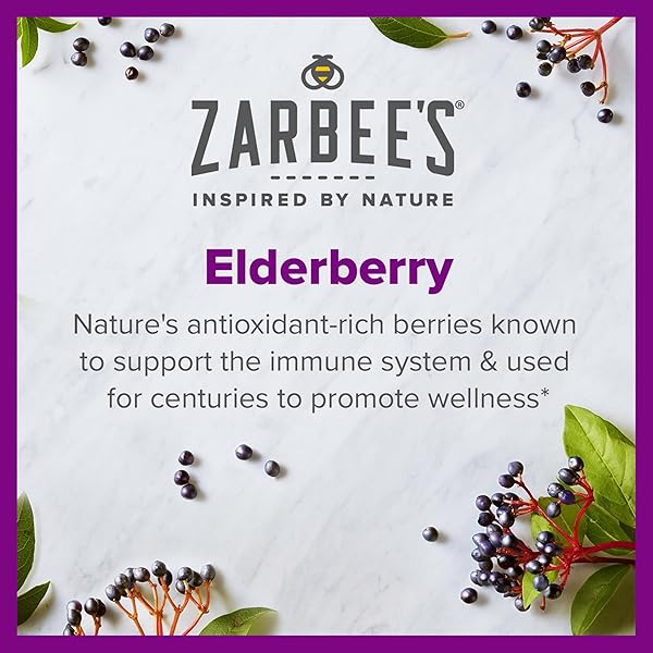 ZARBEE”S LIQUID DAILY IMMUNE SUPPORT, HIGH CONCENTRATE LIQUID, WITH REAL ELDERBERRY VITAMIN C & ZINC, BLACK ELDERBERRY FLAVOR, FOR DAYTIME USE, 8 FL OZ, BRAND IS ZARBEE”S