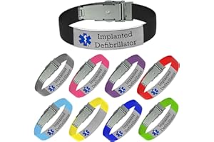UNIVERSAL MEDICAL DATA Implanted Defibrillator Medical Alert Bracelet - Adjustable Silicone Band, Engraved Medical ID Tag, Assorted Vibrant Colors for Quick Identification (Blue)