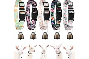GINDOOR 5 Pack Goat Collars with Bells, Horse Sheep Grazing Copper Bells and Adjustable Nylon Collar Set Pet Anti-Lost Loud Bronze Bell for Small Farm Animal Sheep Goat Cow Accessories(Floral)