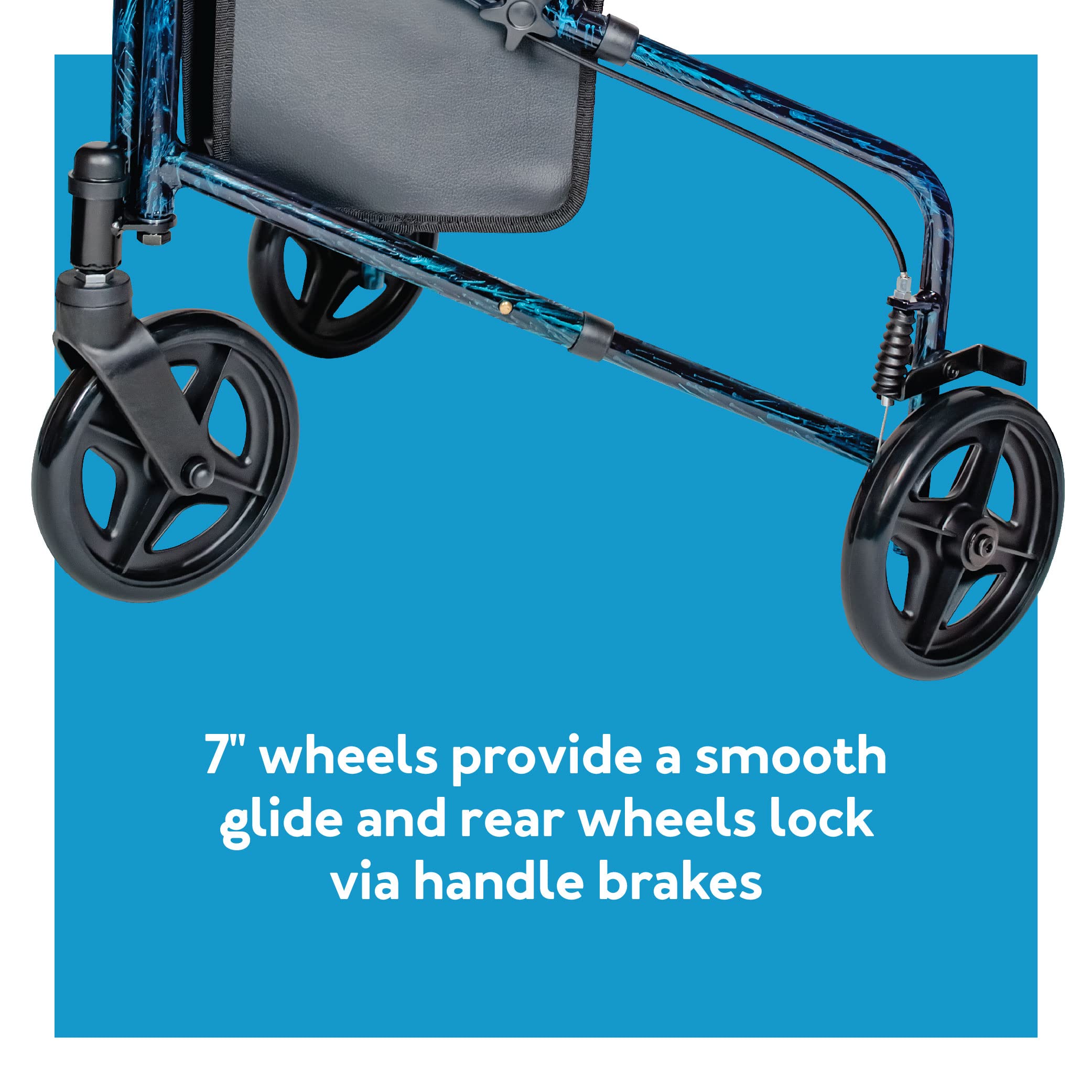 Carex 3 Wheel Walker for Seniors, Foldable, Rollator Walker with Three Wheels, Three Wheel Rolling Walker Height Adjustable for Seniors, Blue, Trio, Folding