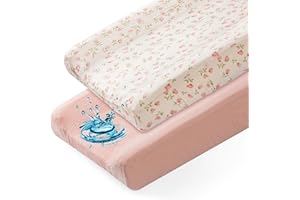 Basumee Muslin Changing Pad Cover Waterproof 2 Pack Baby Changing Table Covers for Boys and Girls Soft Breathable Nursery Diaper Change Table Cover Pad Fits 32"x16", Pink