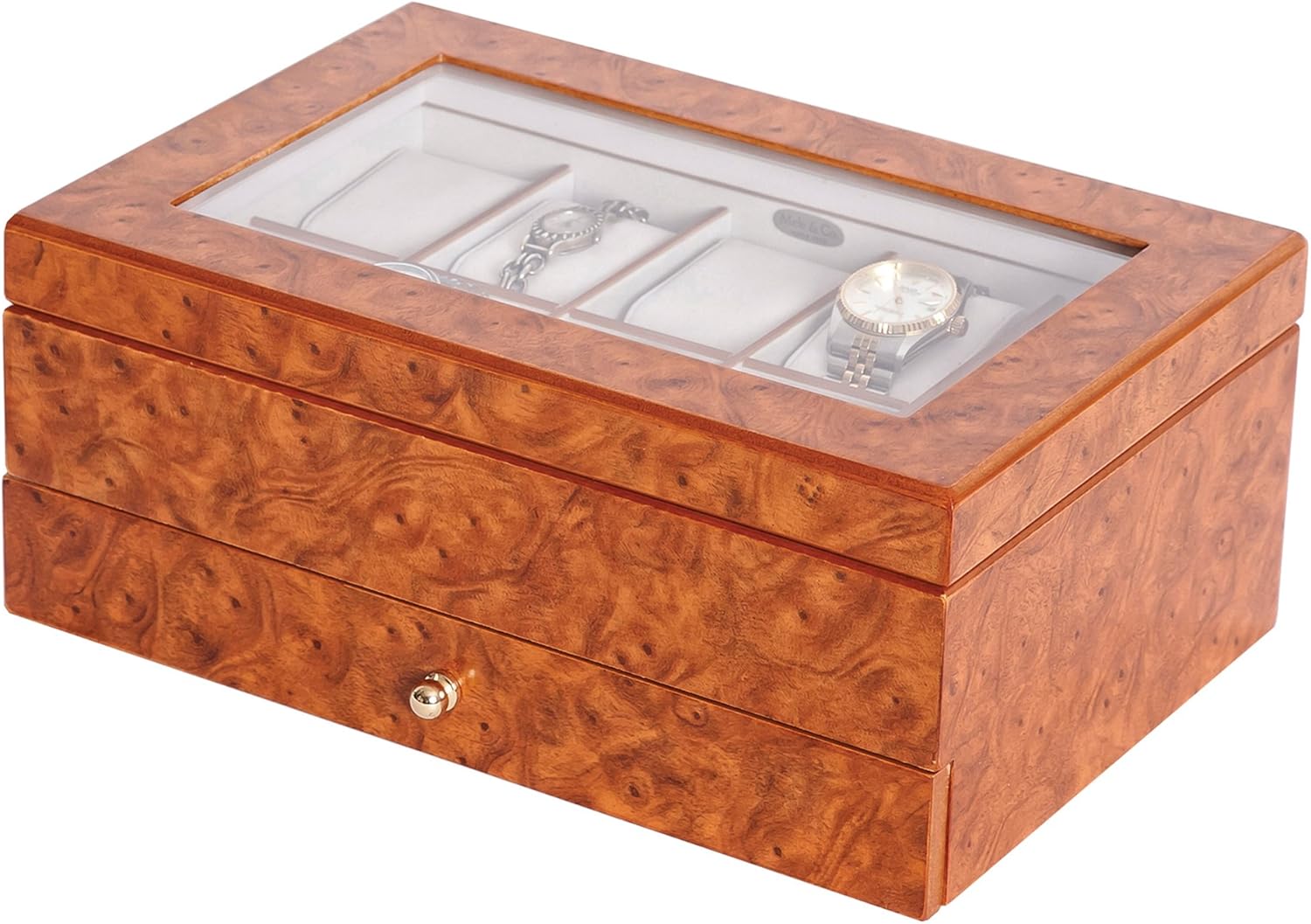 Mele & Co. Peyton Wooden 10 Watch Box in Burlwood Oak Finish Amazon.co