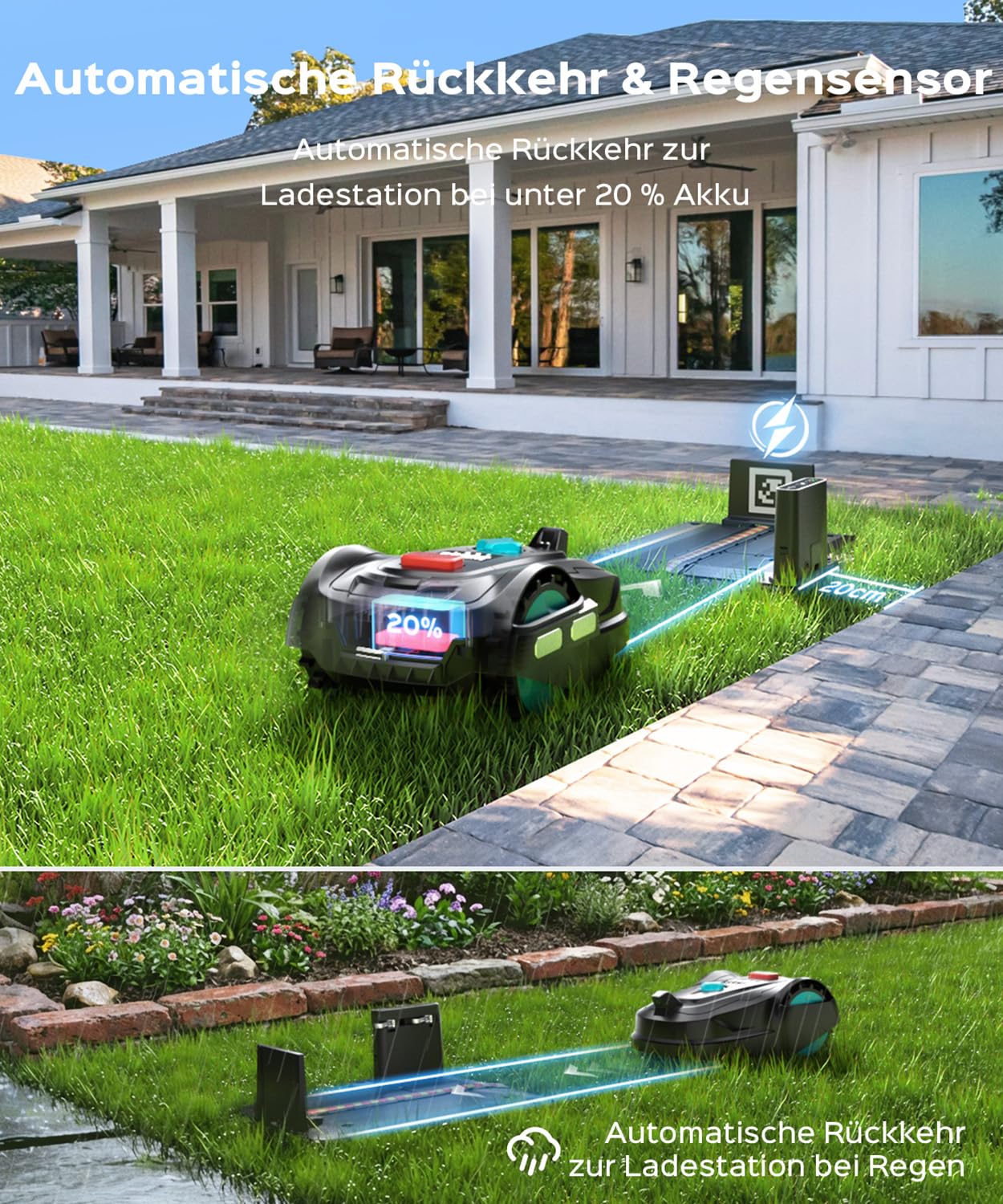 YARDCARE M800Plus Mähroboter ohne Begrenzungskabel,GPS Positionierung,Empf.800m²,KI Vision,U-förmiger Schnitt,Rasenmäher Roboter ohne Kabel, Smarte Hinderniserkennungen,App（Dunkelschwarz und Weiß） 8