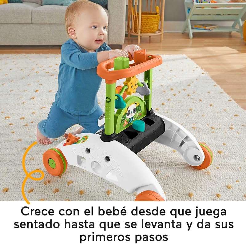 Fisher-price, andador panda 2 faces com atividades com luzes e sons, brinquedo para caminhar ou sentar com estampa de selva, presente para bebê acima de 6 meses (mattel hjy73)