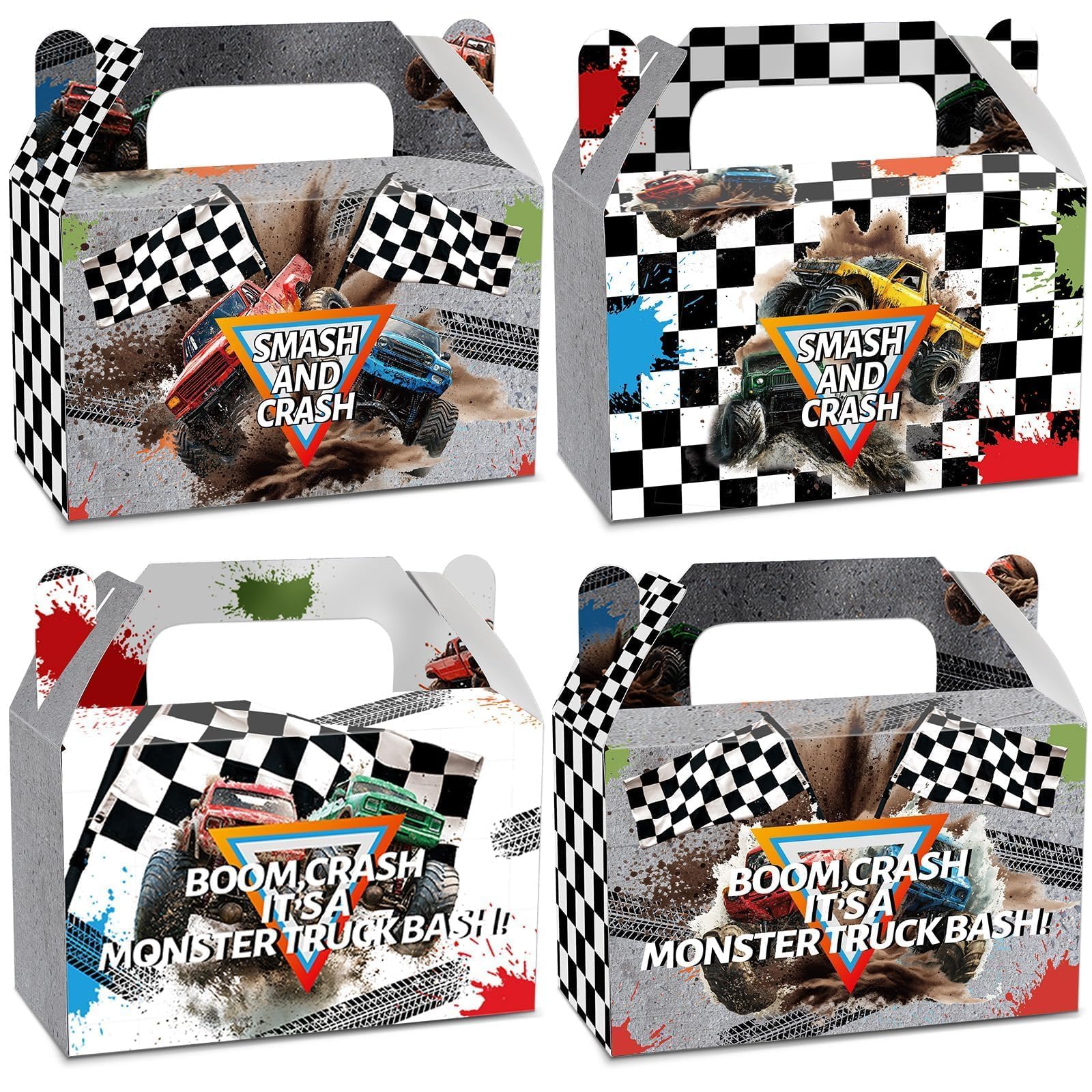 Photo 1 of 12Pcs Gray Monster Truck Treat Boxes Smash and Crash Monster Truck Birthday Party Decorations Racing Themed Favor Gift Boxes Race Cars Goodie Box for Kids Boys Birthday Party Supplies 6 x 3 x 3.6