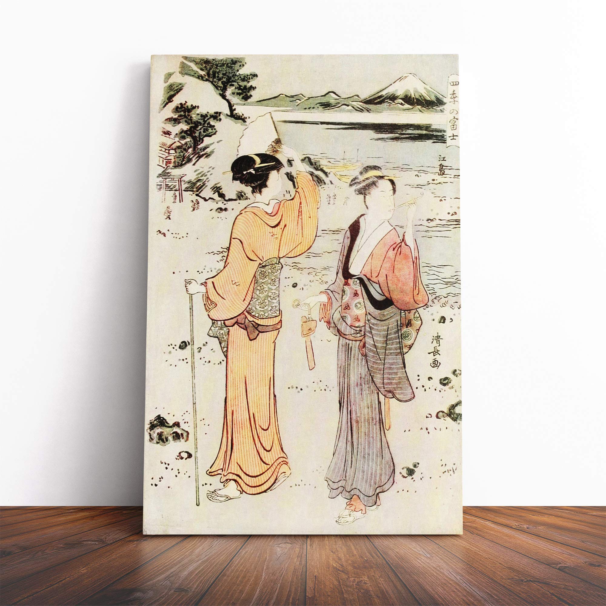 Wall Torii Kiyonaga Vintage Japanese Oriental Art (1) Canvas Print | Gallery Wrapped 30mm Frame Wall Art | 20x14 inches | Ready to Hang | Asian Picture | Living Room Bedroom Lounge Office