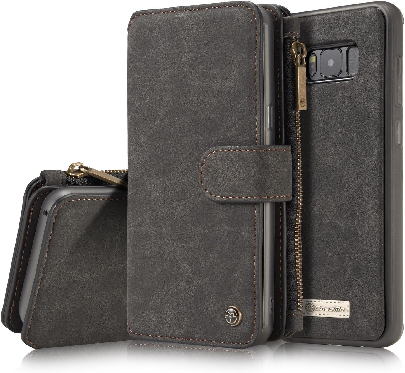 Galaxy Note 8 Dermis Wallet case,AKHVRS Handmade Genuine Cowhide Leather Wallet Cover Case - Classic Matte Leather Wallet Type Case with zipper wallet Case for Samsung Galaxy Note 8 (Black)
