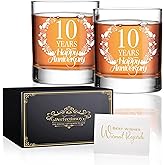 Perfectinsoy 10 Years Happy Anniversary Whiskey Glass Gift Set, 10th Anniversary Wedding Gift For Mom, Dad, Grandparents, Soulmate, Couple, 10 Years Gifts, Happy 10th Anniversary Birthday