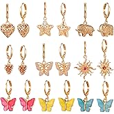 9/10/12 Pairs Mini Hoop Earrings with Multi-style Charm Dangling for Women and Girls