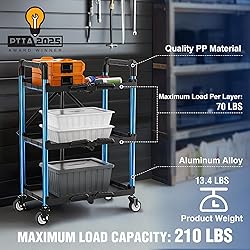 WORKPRO 3-Tier Collapsible Service Cart, 210 LBS