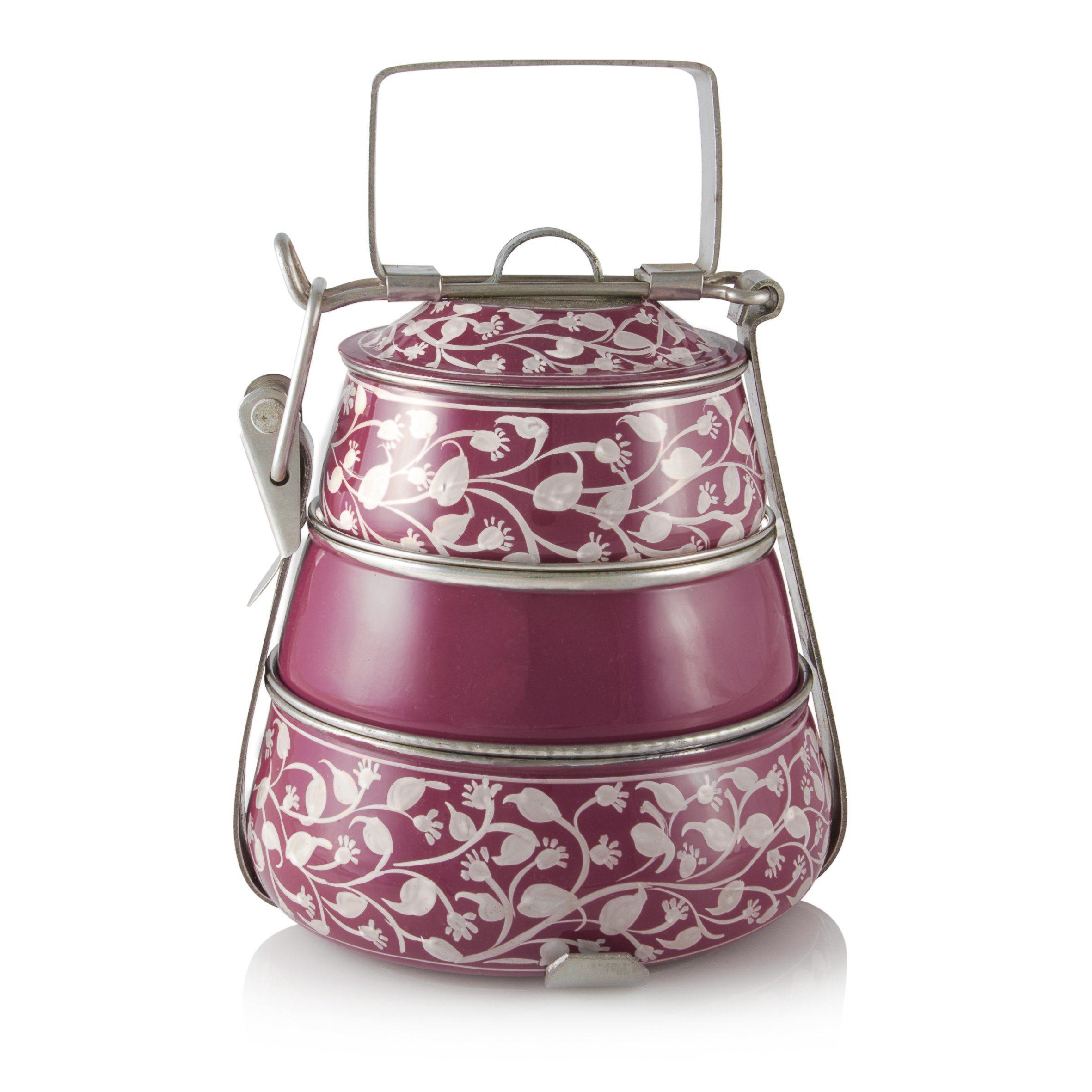 3 Tier Pyramid Purple Handpainted Tiffin