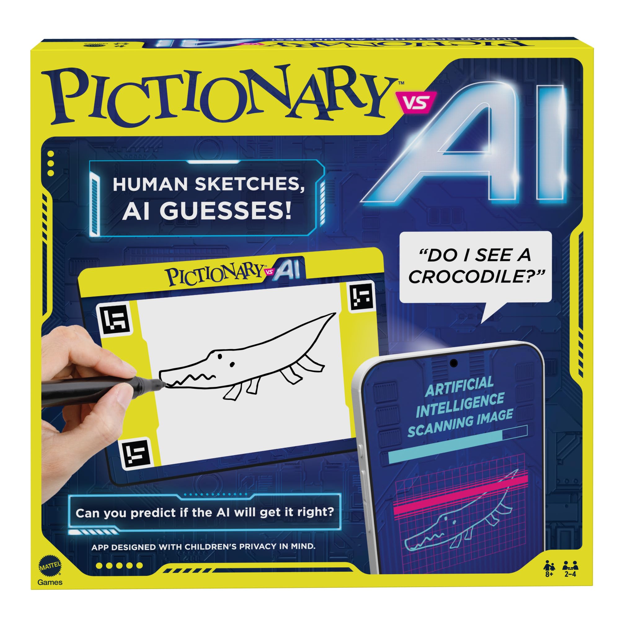 Mattel Games - Pictionary Vs. AI Family Game for Kids and Adults and Game Night Using Artificial Intelligence for 2 4 Players, English Version, HYH75