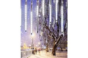 Flacchi Cool White 20 Tubes Meteor Shower Icicle Lights 480 LED Raindrop Lights with Timer Function Cascading Falling Rain Light for Holiday Party Christmas Decorations