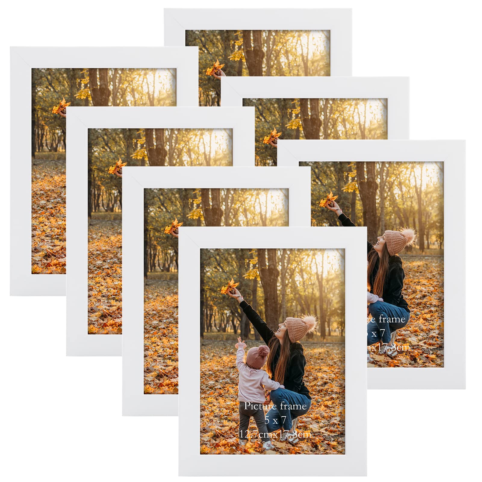 EXYGLO 7x5 Photo Frames Set of 7, White Picture Frame 7x5 for Wall and Tabletop Diaplay- Ideal for Living Room, Bedroom, Hallway or Office