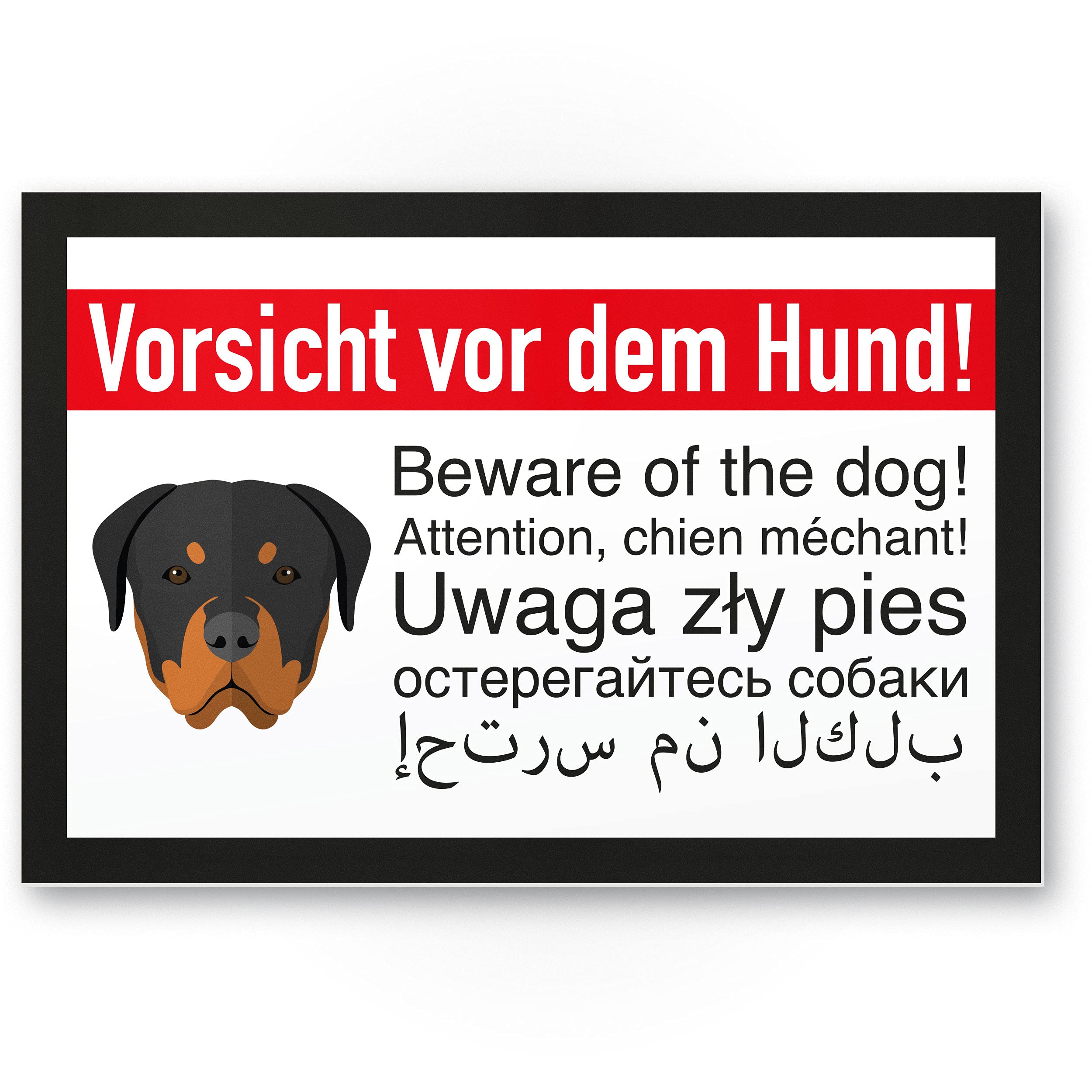 Rottweiler Plastic Sign, Beware of the Dog, Dog Plastic Sign, Warning Sign Multilingual - Door Sign Front Door, Warning Sign Burglary Protection - Warning Dog