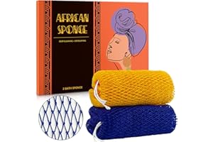 HRSQU African Net Sponge Authentic - 2 Pieces African Exfoliating Net Bath Sponges for Shower Navy&Yellow - Body Scrubber Exfoliator Loofah Wash Cloth - Afro Back Scrub for Women Bathing Accessories