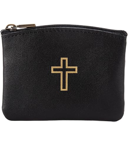 Gold Stamped Cross Leather Burse Pyx or Rosary Case with strap at Amazon Men's Clothing store