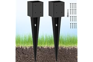 TAYORY 2 Pcs 4"x4" Fence Post Anchor Ground Spike 24"(Actual: 3.6"x3.6") Heavy Duty Metal Fence Post Anchor, Black Powder-Coated, for Fence,Deck,Bird Feeder,Railing,Mailbox