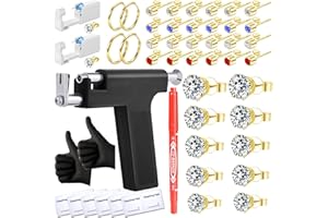 Zygc 58 Pcs Professional Ear Piercing Kit with 20 Pairs of Gold-Plated Cubic Zirconia Stones Ear Stud Earrings Hoop Earrings with Multi Purpose Black Reusable Ear Piercing Gun for Salon Home Piercings
