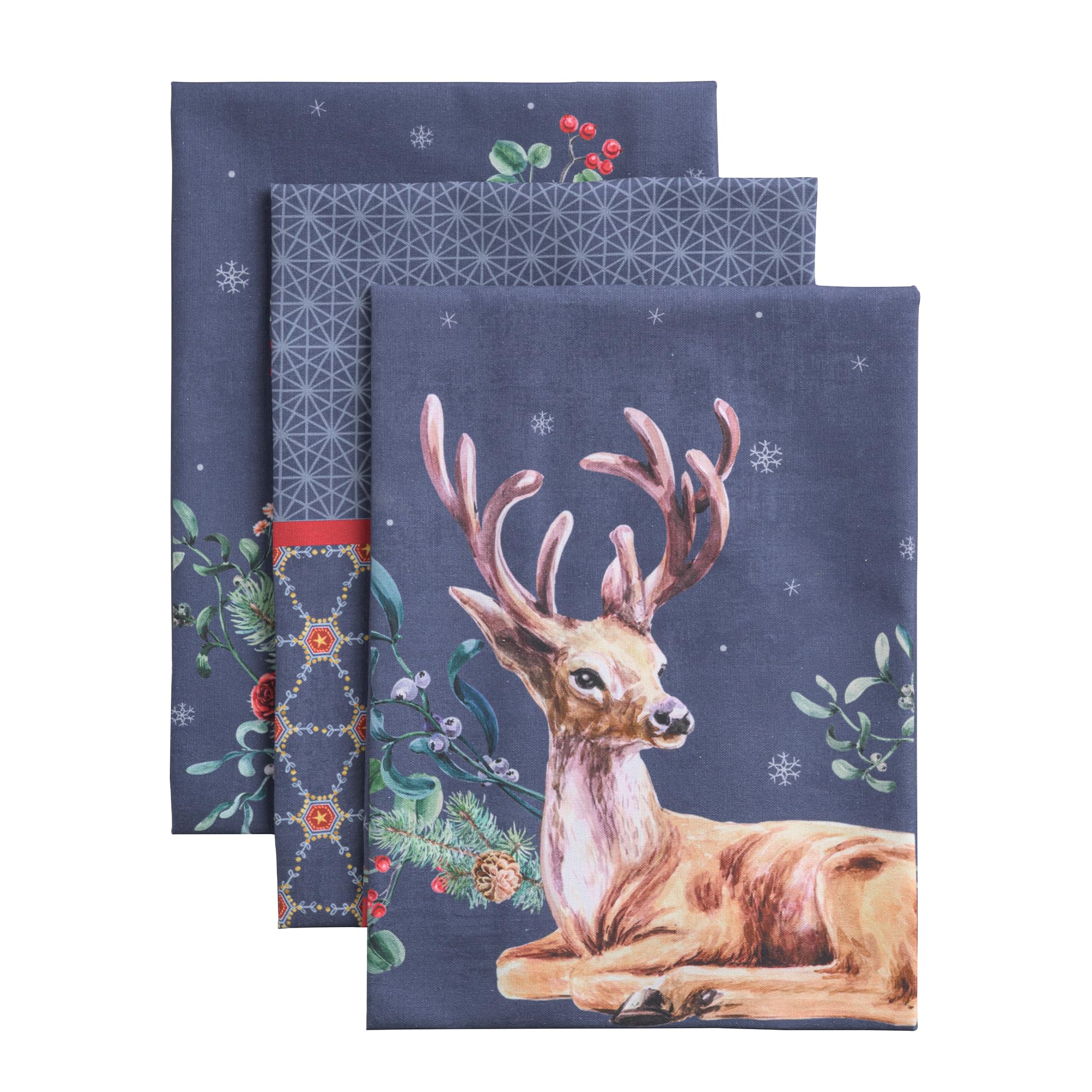 Maison d' Hermine Kitchen Towels Set of 3 100% Cotton 70 CM x 50 CM Reusable Cloth Tea Dish Towels Absorbent with Hanging Loop for Kitchen Dining Christmas Decorations (Christmas Joy) — image 1