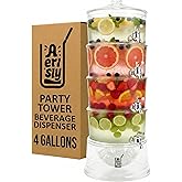 Aerisly - Party Tower Beverage Dispenser 4 Chambers - Large Drink Dispensers For Parties With Spigot & Lid - Plastic Drink Dispenser For Juice/Lemonade -Punch Dispenser For Parties 4 Gallon/Containers