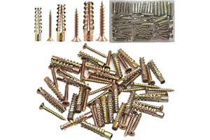LAZIRO 130pcs Tree Shaped Steel Wall Anchor with Screws for Hollow Wall, Concrete Wall, Plaster Wall and Wooden Wall，3 Sizes (5x30mm、 6x32mm、 8x38mm)