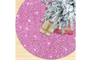 OMKSIH Pink Tree Skirt Small Sequin Christmas Tree Skirt 21 Inch Velvet Mini Tree Skirt for Pencil Tree Glitter Christmas Tree Skirts Pink Tree Collar Sparkle Tree Skirt for 4FT Tree Christmas Decorations