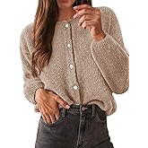 KIRUNDO Women’s Cardigans Casual Loose Button Up Long Sleeve Crewneck Knit Cardigan Sweaters Open Front Outerwear Coats