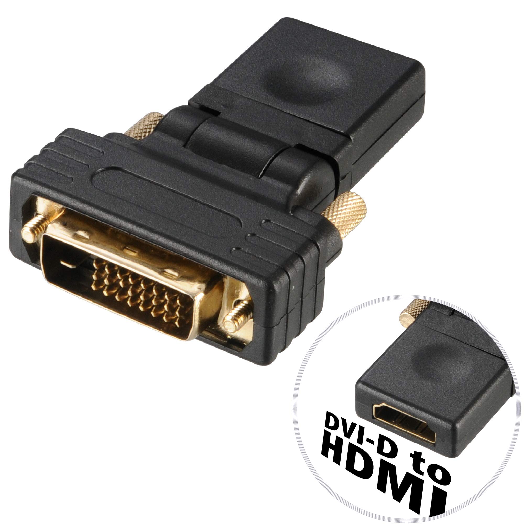 Akasa DVI-D to HDMI Angle Adapter | Full HD 1080P | Portable HDMI Converter | 360° swivel twist design | Space-saving | AK-CBHD16-BK