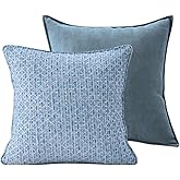 Homie Living Blue Luxury Tweed & Chenille Throw Pillow Covers – Set of 2 (18" x 18") with Soft and Luxurious Textures Decorative Throw Pillows for Couch, Bed, and Home Decor
