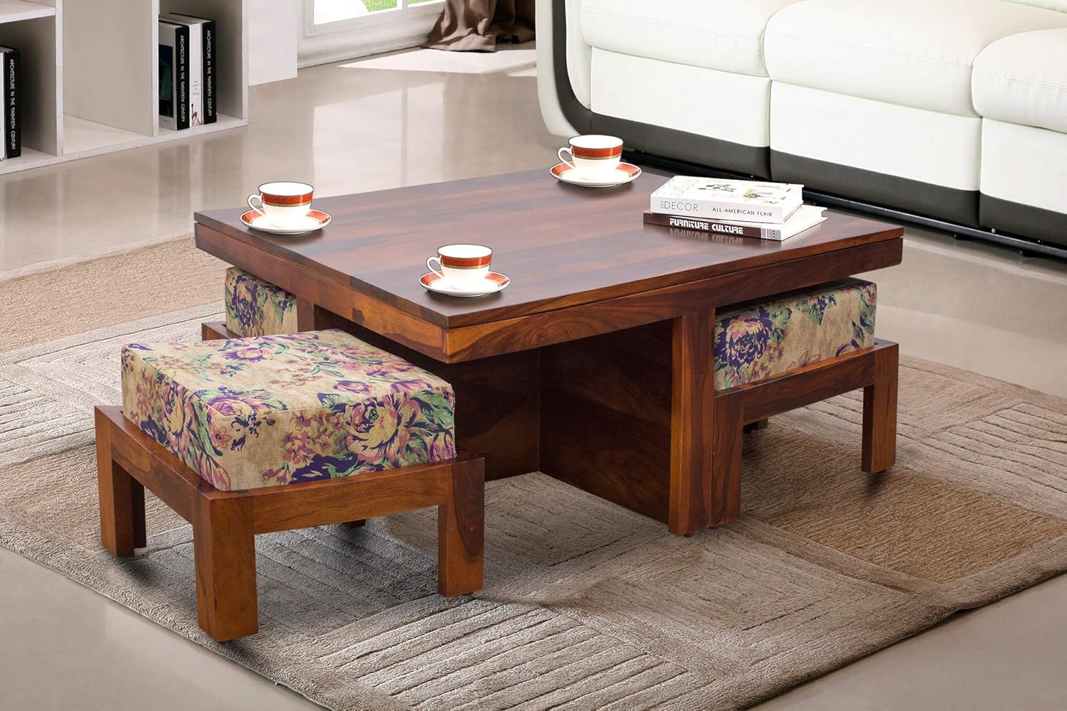 Jodhpur Coffee Table With 4 Stools Walnut Amazon In Home Kitchen