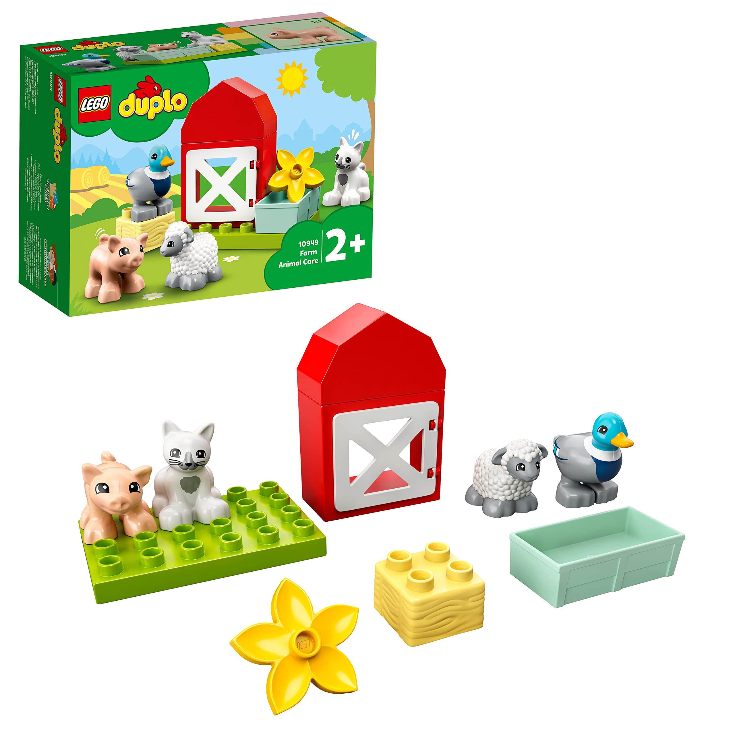 LEGO 10949 DUPLO Town Farm Animal Care Toy Toddlers, Girls And Boys 2 Plus Years Old With Duck, Pig, Sheep & Cat Figures, Early Development Toys