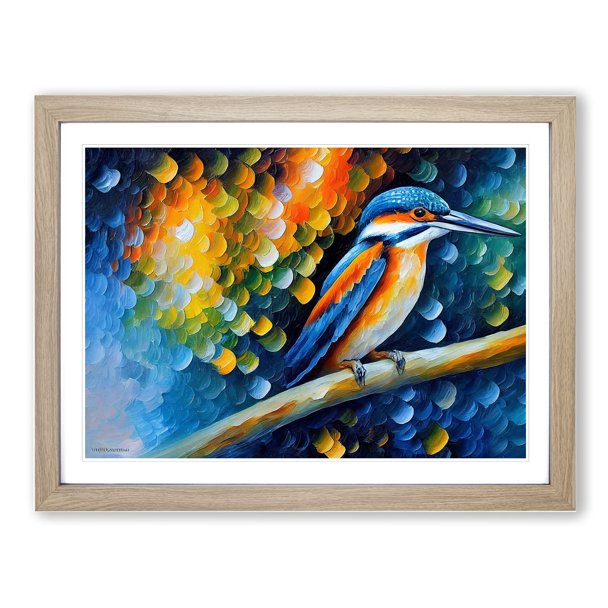 Kingfisher Bird Painting Vol.1 Abstract Framed Print | A4 Oak Framed Wall Art | Ready to Hang | Abstract Historical Picture | Living Room Bedroom Lounge Office