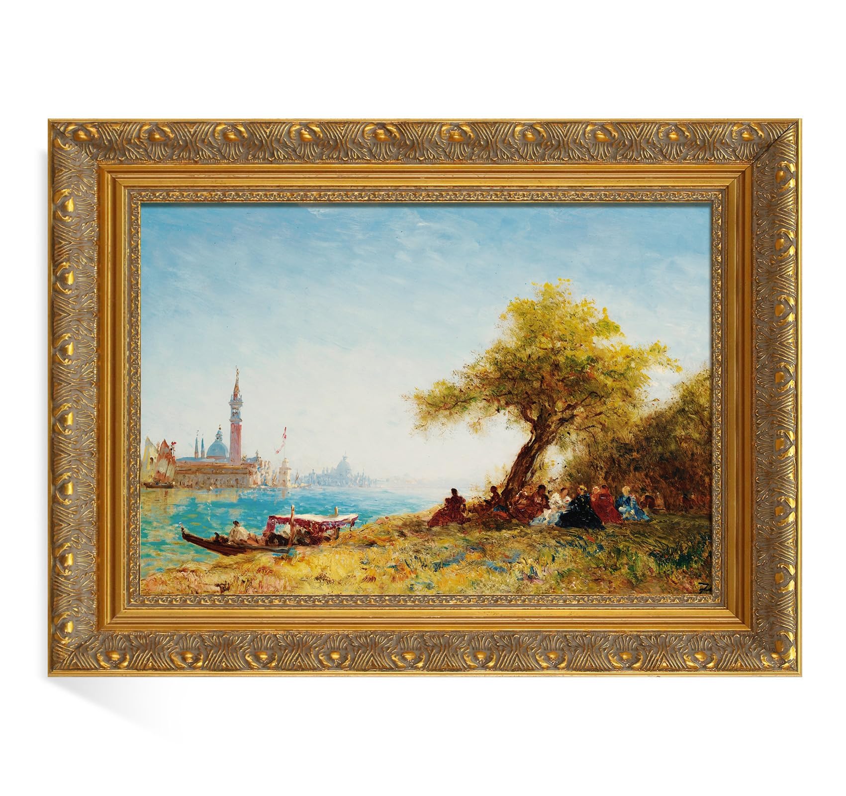 FOLKOR Ornate Plein Air Frame for 16x24 Stretched Canvas Prints, 2.4” DIY Vintage Gold Solid Wood Art Frames for Portraits Wedding Family Animal Memorial Oil Paintings, No Cover & Back