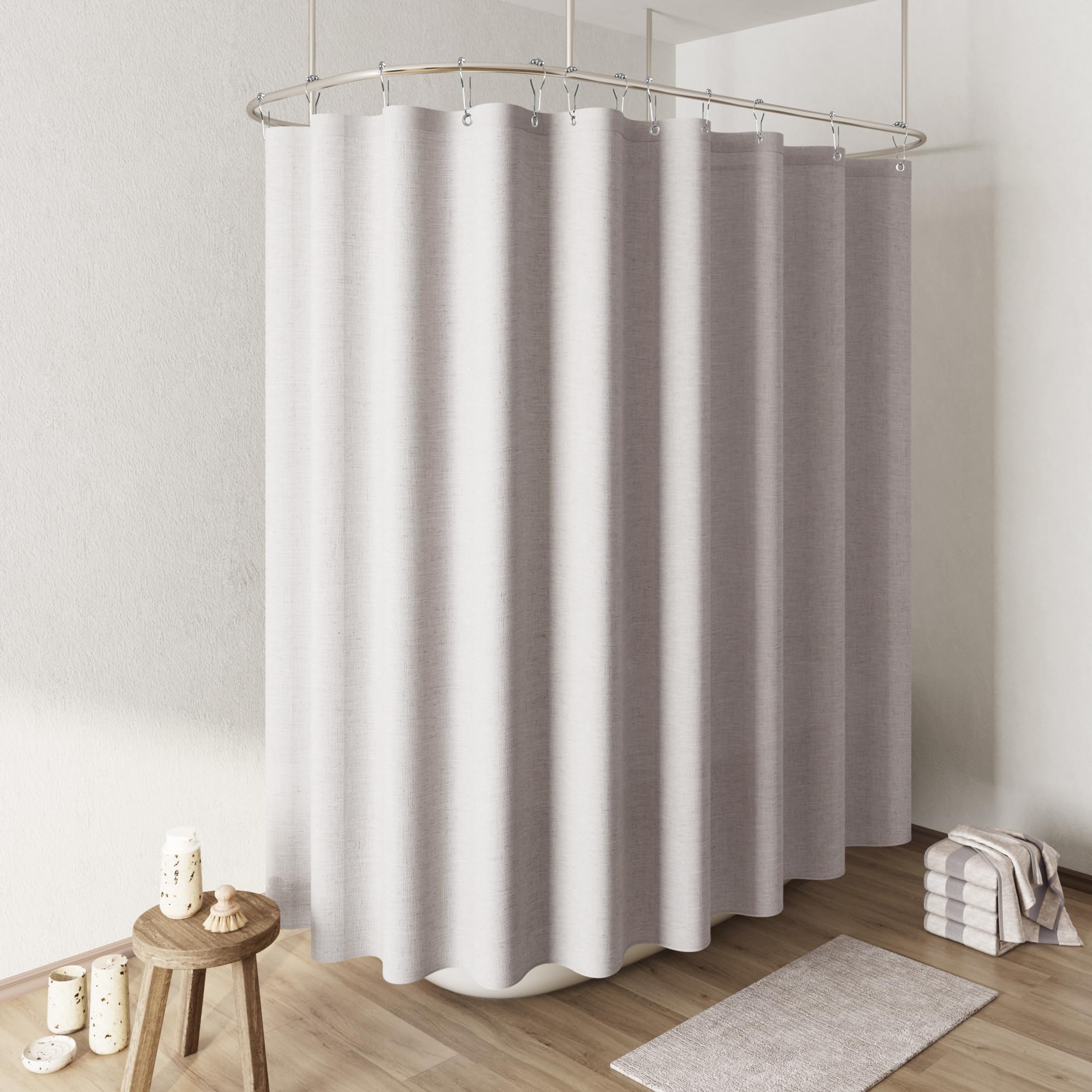 Naturoom Champagne Linen Shower Curtain, Cloth Textured Fabric Shower Curtain Set with Hooks, Simple Elegant Modern Farmhouse Country Ultra Thick Bath Curtains for Bathroom,Water Repellent,108x72 Image Naturoom Champagne Linen Shower Curtain, Cloth Textured Fabric Shower Curtain Set with Hooks, Simple Elegant Modern Farmhouse Country Ultra Thick Bath Curtains for Bathroom,Water Repellent,108x72 Image
