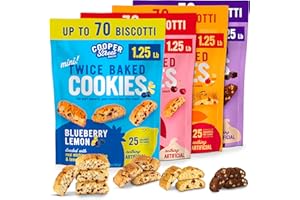 Cooper Street Twice Baked Biscotti Cookies Variety Pack - 1.25 Pounds Per Bag (4 Pack) - Gourmet Cookies Ideal With Coffee Or Tea | Peanut and Dairy Free Low Sodium Breakfast or On-The-Go Snack