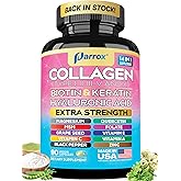 Parrox Collagen Peptides Types I, II, III, V & X, MCG Biotin, Keratin, Hyaluronic Acid, MSM, Zinc, Grape Seed Extract, Quercetin, Vitamin A, Vitamin C, Vitamin E, Magnesium, Folic Acid (90 Capsules)